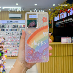 Ốp Oppo A57/A77/A77s vân đá thạch anh in Happy cầu vồng