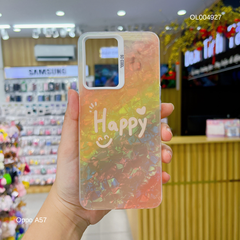 Ốp Oppo A57/A77/A77s vân đá thạch anh in Happy nền vàng