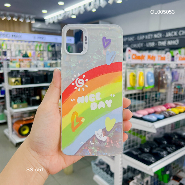 Ốp SS A51 vân đá thạch anh in Happy cầu vồng