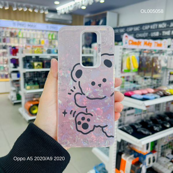 Ốp Oppo A5 2020/A9 2020 vân đá thạch anh in Gấu đen