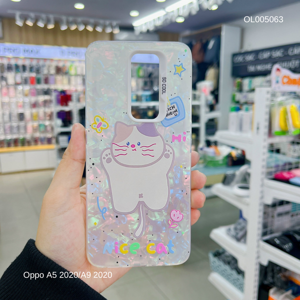 Ốp Oppo A5 2020/A9 2020 vân đá thạch anh in Rich nice cat