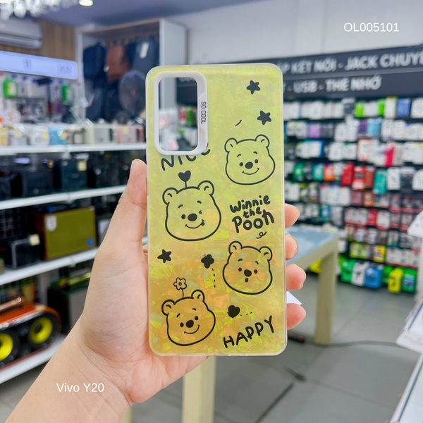 Ốp Vivo Y20 vân đá thạch anh in Pooh