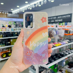 Ốp Vivo Y20 vân đá thạch anh in Happy cầu vồng