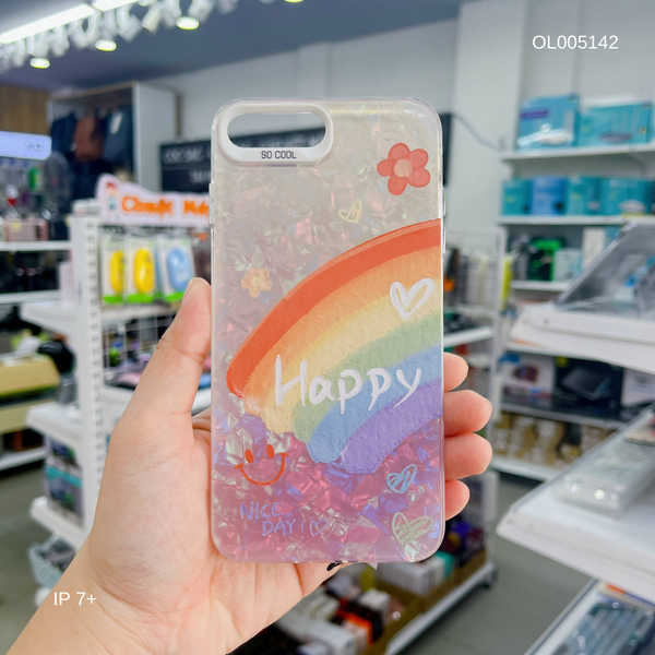 Ốp IP 7+/8+ vân đá thạch anh in Happy cầu vồng