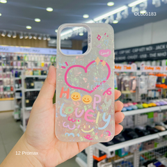 Ốp IP 12 Pro Max vân đá thạch anh in Happy lovely