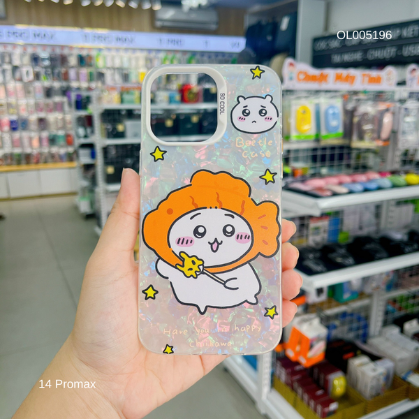 Ốp IP 14 Pro Max vân đá thạch anh in Gấu đội nón cá