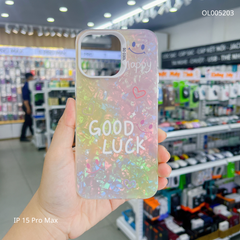 Ốp IP 15 Pro Max vân đá thạch anh in Good luck