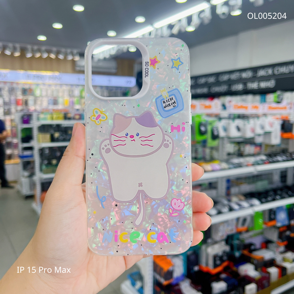 Ốp IP 15 Pro Max vân đá thạch anh in Rich nice cat