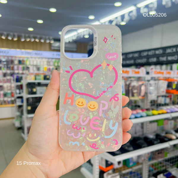Ốp IP 15 Pro Max vân đá thạch anh in Happy Lovely