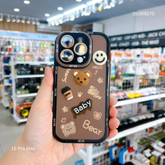 Ốp IP 15 Pro Max lưng cứng đính Gấu Baby viền màu