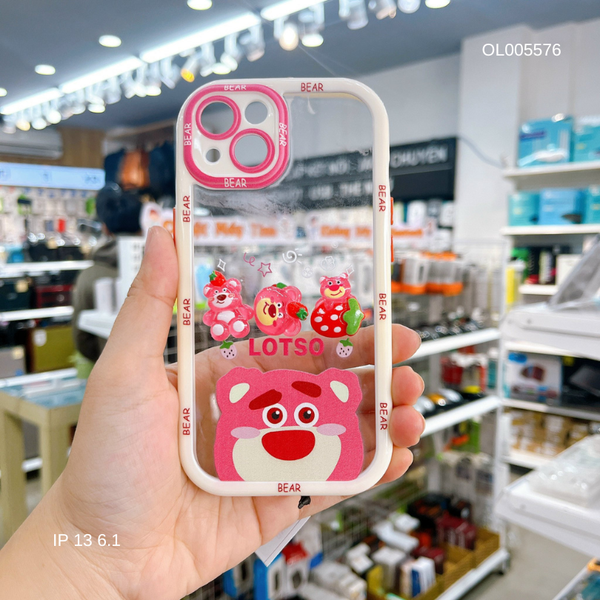 Ốp IP 12 Pro Max lưng cứng đính 3 sticker Lotso viền màu