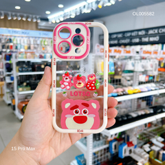 Ốp IP 15 Pro Max lưng cứng đính 3 sticker Lotso viền màu