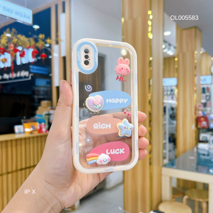 Ốp IP 15 Plus lưng cứng đính 3 sticker Lotso viền màu