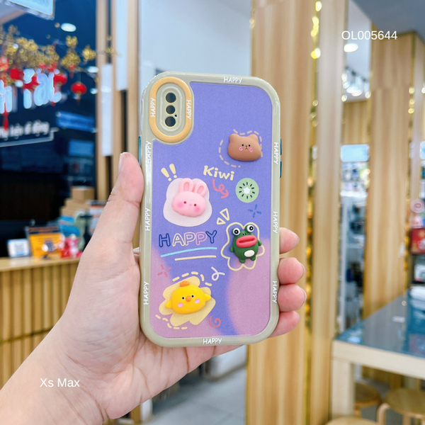 Ốp IP Xs Max lưng cứng đính Ếch kiwi viền màu