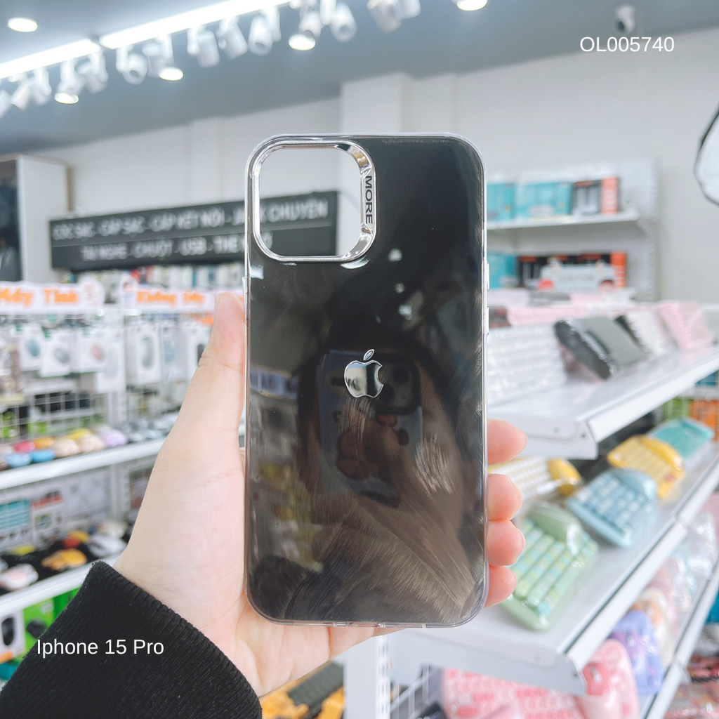 Ốp IP 15 Pro ánh vân sóng trơn kèm logo