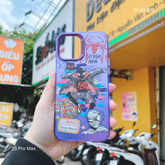 Ốp IP 15 Pro Max nhám bạc Tím Spider man Peter Paker