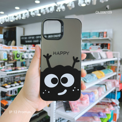 Ốp IP 12 Pro Max nhám bạc Than đen Happy