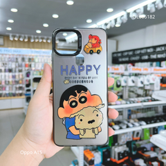 Ốp Oppo A15 nhám bạc in hình Shin ôm gấu Happy