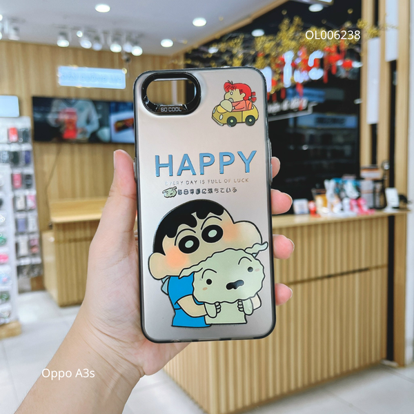 Ốp Oppo A3s nhám bạc in hình Shin ôm gấu Happy