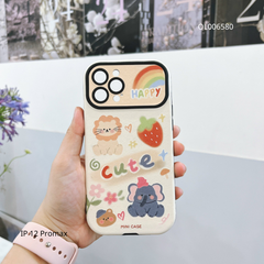 ** Ốp IP 12 Pro Max Vân da sần in Sư tử và Voi Cute