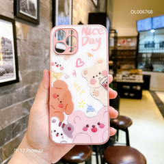 Ốp IP 12 Pro Max lưng kính nhiều Gấu Nice day