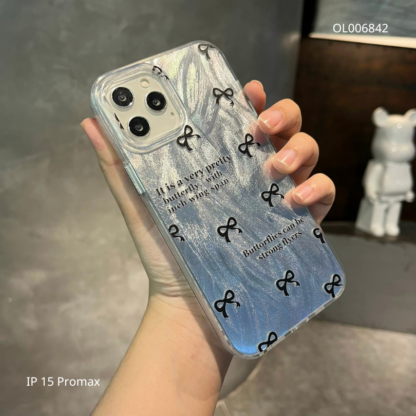 ** Ốp IP 15 Pro Max lưng ánh vân sóng nơ đen Buttorflics