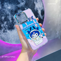 Ốp IP 14 Plus/15 Plus lưng tráng gương in Hikuromi nút bạc