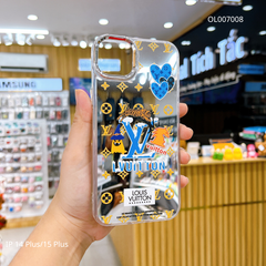** Ốp IP 14 Plus/15 Plus lưng tráng gương in LV nút bạc