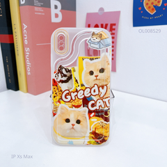 Ốp IP Xs Max lưng nổi in Greedy Cat viền nhám