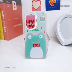 Ốp Reno 10 5G tráng bạc xanh Ếch Nice nút bạc