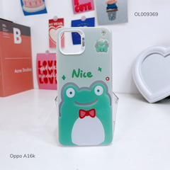 Ốp Oppo A16k tráng bạc xanh Ếch Nice nút bạc