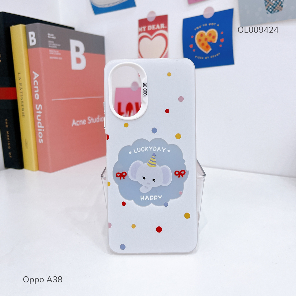 Ốp Oppo A38 tráng bạc Voi Happy nút bạc