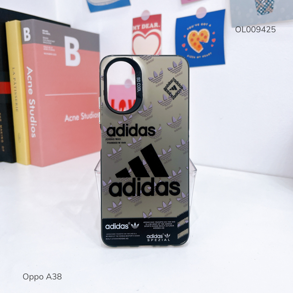 Ốp Oppo A38 tráng bạc nhiều logo Adidas nút bạc