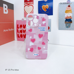 Ốp IP 15 Pro Max lưng cứng Lucky girl kèm dán tim
