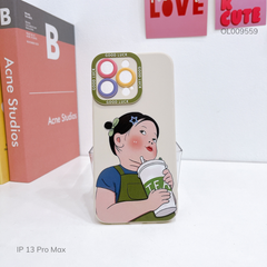 Ốp IP 13 Pro Max dẻo cô gái yếm xanh ly Tea