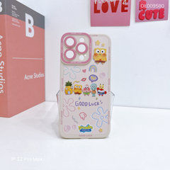 Ốp IP 12 Pro Max dẻo hoạt hình Spongebob Good luck nền kem