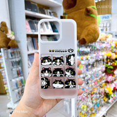 Ốp IP 12 Pro Max dẻo 9 icon mèo đen Hello viền nhám