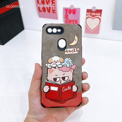 Ốp Oppo A5s/F9/A12/A7 giả da lộn Gấu Lucky đọc sách