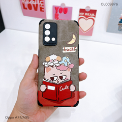 Ốp Oppo A74/A95 giả da lộn Gấu Lucky đọc sách