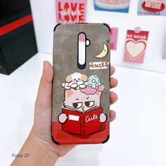 Ốp Reno 2F giả da lộn Gấu Lucky đọc sách
