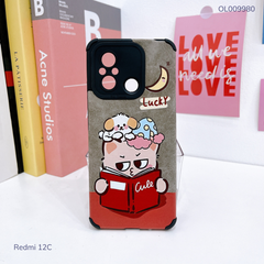 Ốp Redmi 12C giả da lộn Gấu Lucky đọc sách