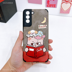 Ốp SS S21 Ultra giả da lộn Gấu Lucky đọc sách