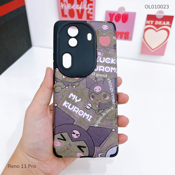 Ốp Reno 11 Pro giả da lộn Kuromi tím