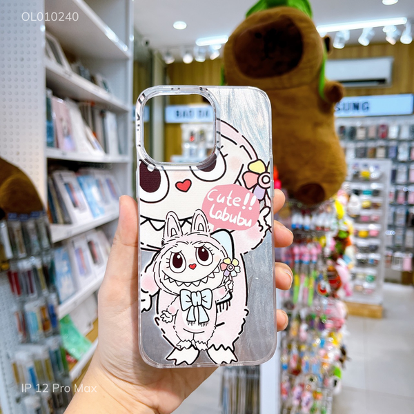 Ốp IP 12 Pro Max vân sóng ánh bạc cute Labubu