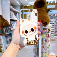 Ốp IP 13 Pro Max vân sóng ánh bạc Labubu vàng