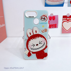 Ốp Oppo A5s/F9/A12/A7 lưng cứng Labubu nâu nút bạc