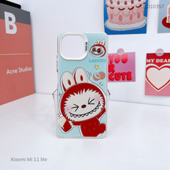 Ốp Xiaomi Mi 11 lite lưng cứng Labubu nâu nút bạc