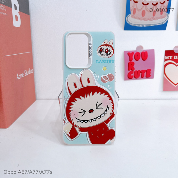 Ốp Oppo A57/A77/A77s lưng cứng Labubu nâu nút bạc