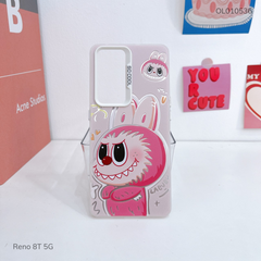 Ốp Reno 8T 5G lưng cứng Labubu hồng nút bạc
