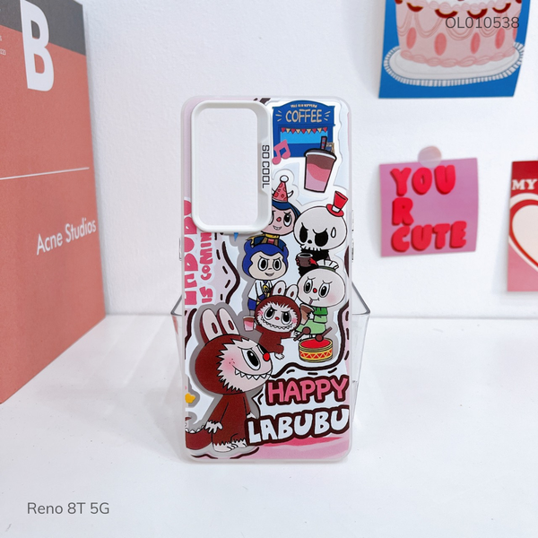Ốp Reno 8T 5G lưng cứng Happy Labubu nút bạc